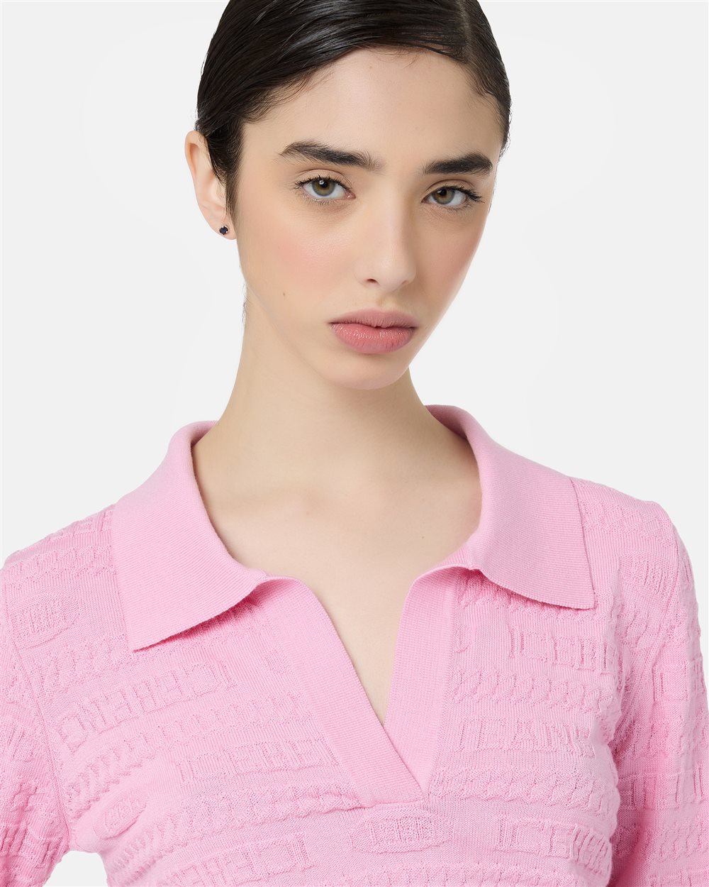 Pinkes Poloshirt in schmaler Passform aus Woll-Baumwollgemisch mit Jacquardmuster und durchgehendem - Iceberg - Official Website
