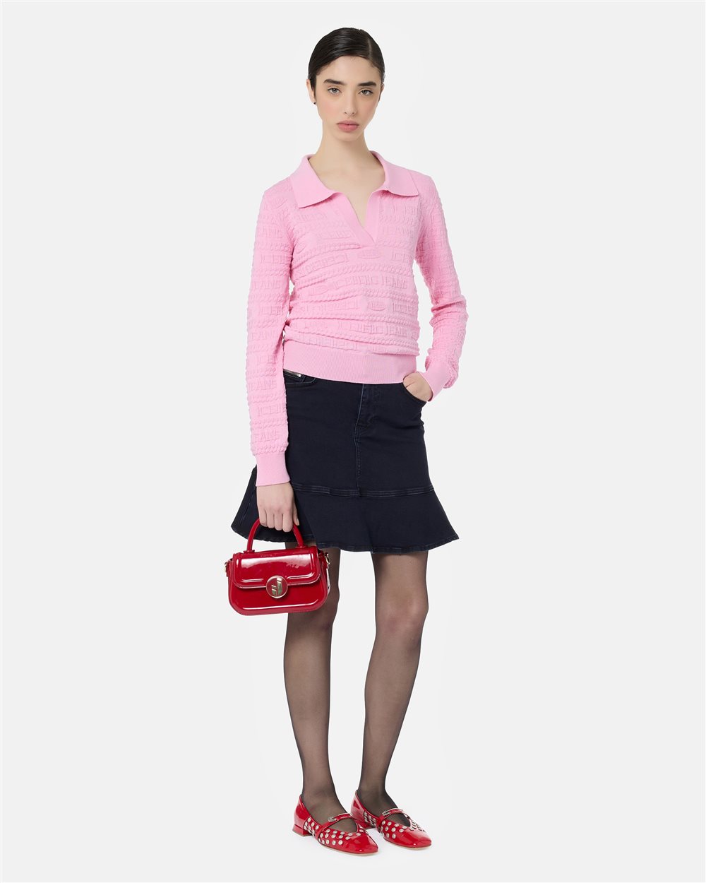 Pinkes Poloshirt in schmaler Passform aus Woll-Baumwollgemisch mit Jacquardmuster und durchgehendem - Iceberg - Official Website