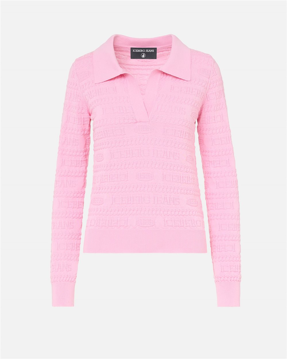 Pinkes Poloshirt in schmaler Passform aus Woll-Baumwollgemisch mit Jacquardmuster und durchgehendem - Iceberg - Official Website