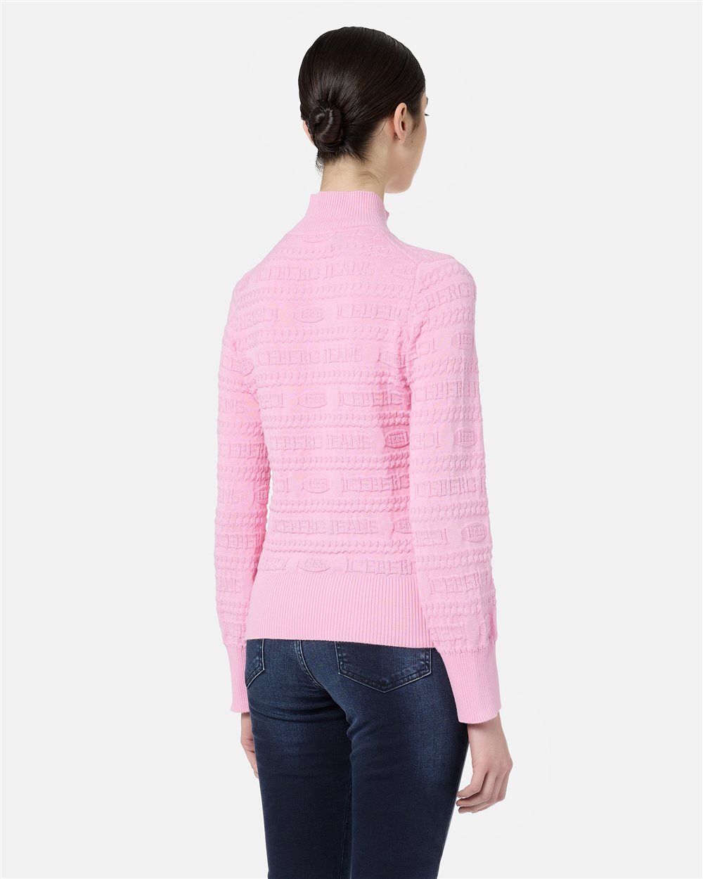Pinker Rollkragenpullover aus Woll-Baumwollgemisch mit Jacquardmuster und Iceberg 1986-Logo - Iceberg - Official Website