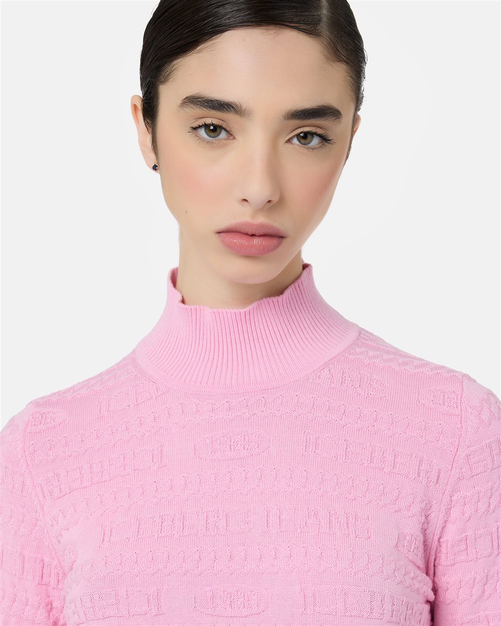 Pinker Rollkragenpullover aus Woll-Baumwollgemisch mit Jacquardmuster und Iceberg 1986-Logo - Iceberg - Official Website