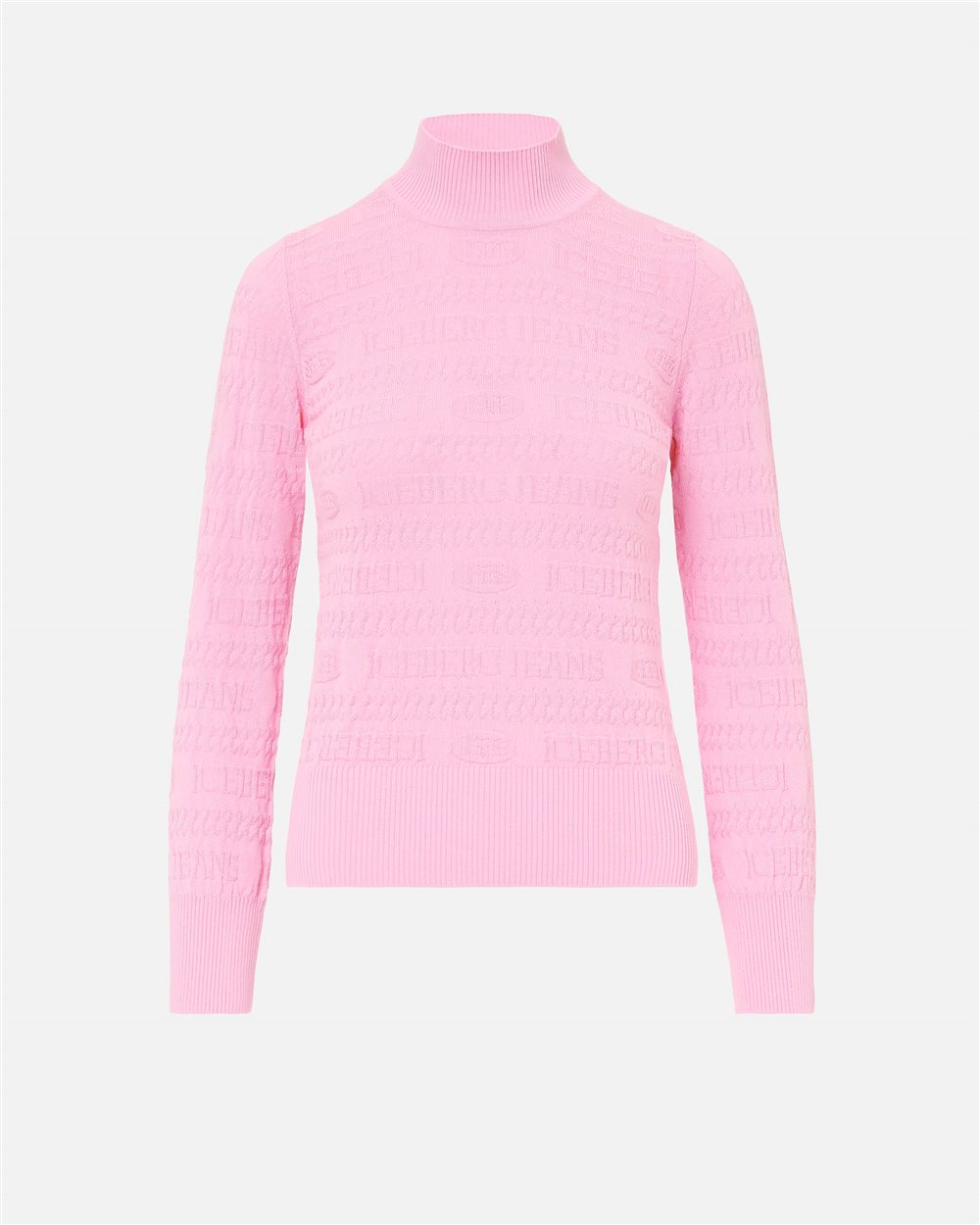 Pinker Rollkragenpullover aus Woll-Baumwollgemisch mit Jacquardmuster und Iceberg 1986-Logo - Iceberg - Official Website