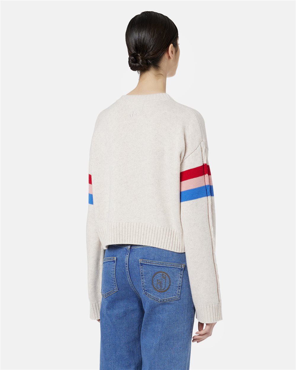 Maglia girocollo boxy fit avorio con fascia a righe colorate e logo Iceberg - Iceberg - Official Website