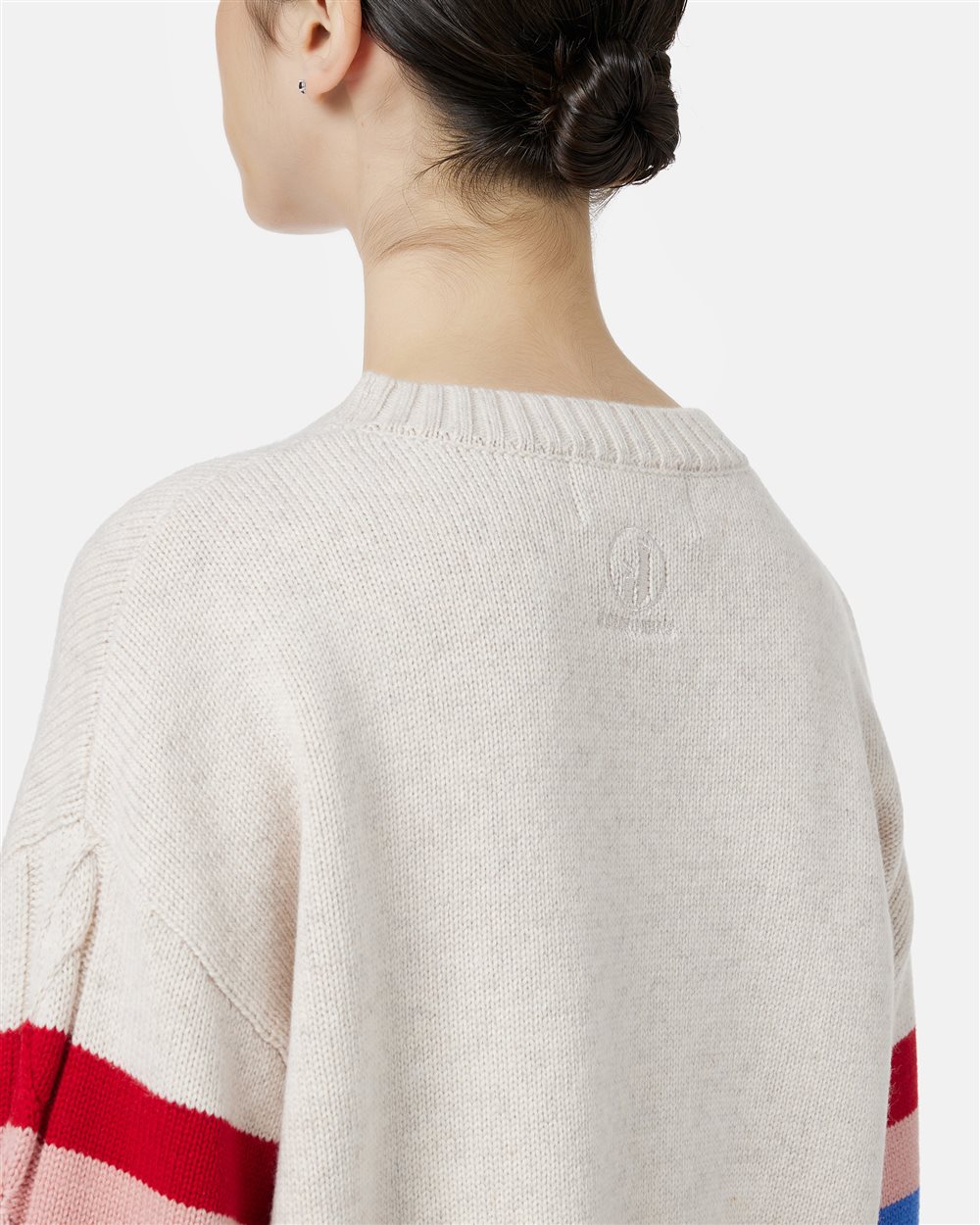 Maglia girocollo boxy fit avorio con fascia a righe colorate e logo Iceberg - Iceberg - Official Website