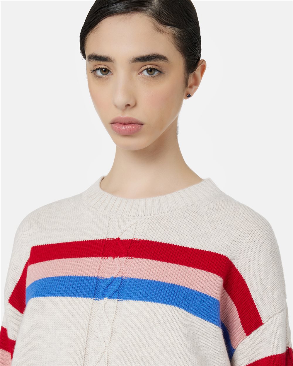 Maglia girocollo boxy fit avorio con fascia a righe colorate e logo Iceberg - Iceberg - Official Website