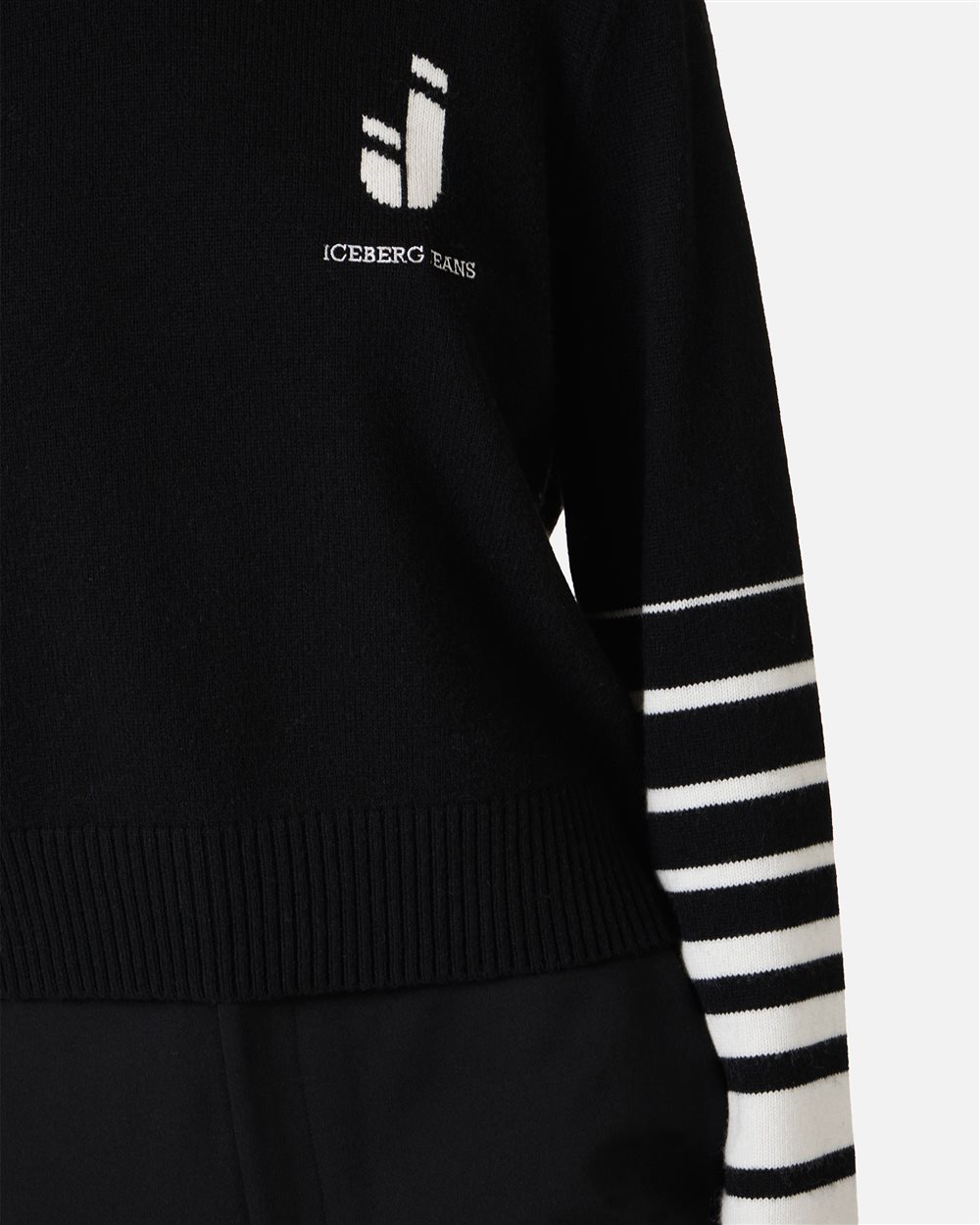 Black Boxy Fit Crewneck Sweater with Iceberg Logo - Iceberg - Official Website