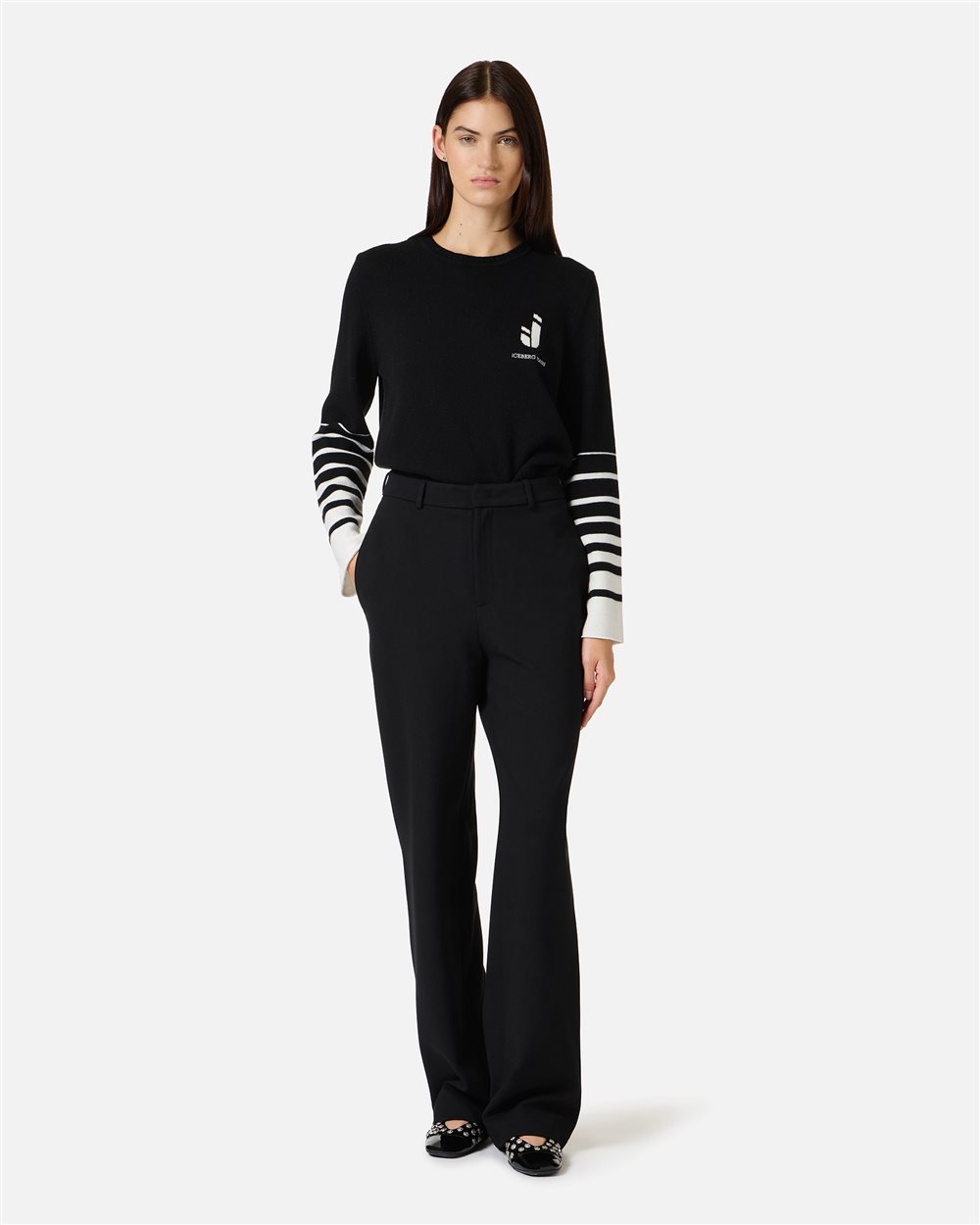 Black Boxy Fit Crewneck Sweater with Iceberg Logo - Iceberg - Official Website
