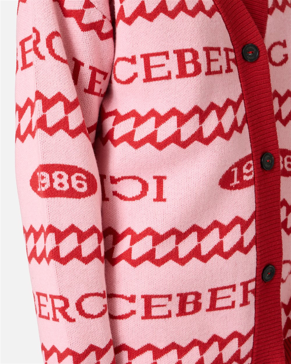 Relaxed-fit cardigan in pink and red jacquard with Iceberg 1986 logo - Iceberg - Official Website