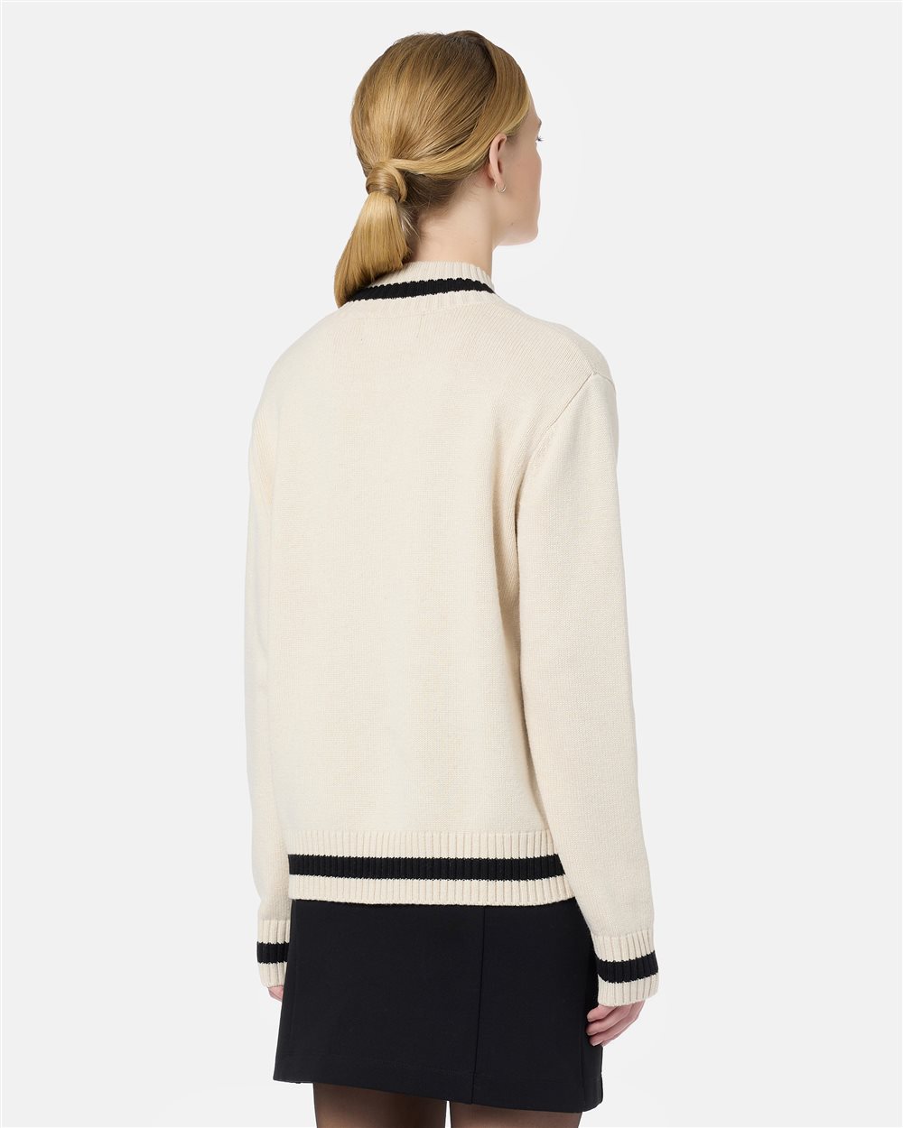 Regular Fit Ivory Mock Sweater with Contrast Stripe - Iceberg - Official Website