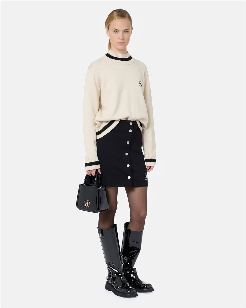 Regular Fit Ivory Mock Sweater with Contrast Stripe - Iceberg - Official Website