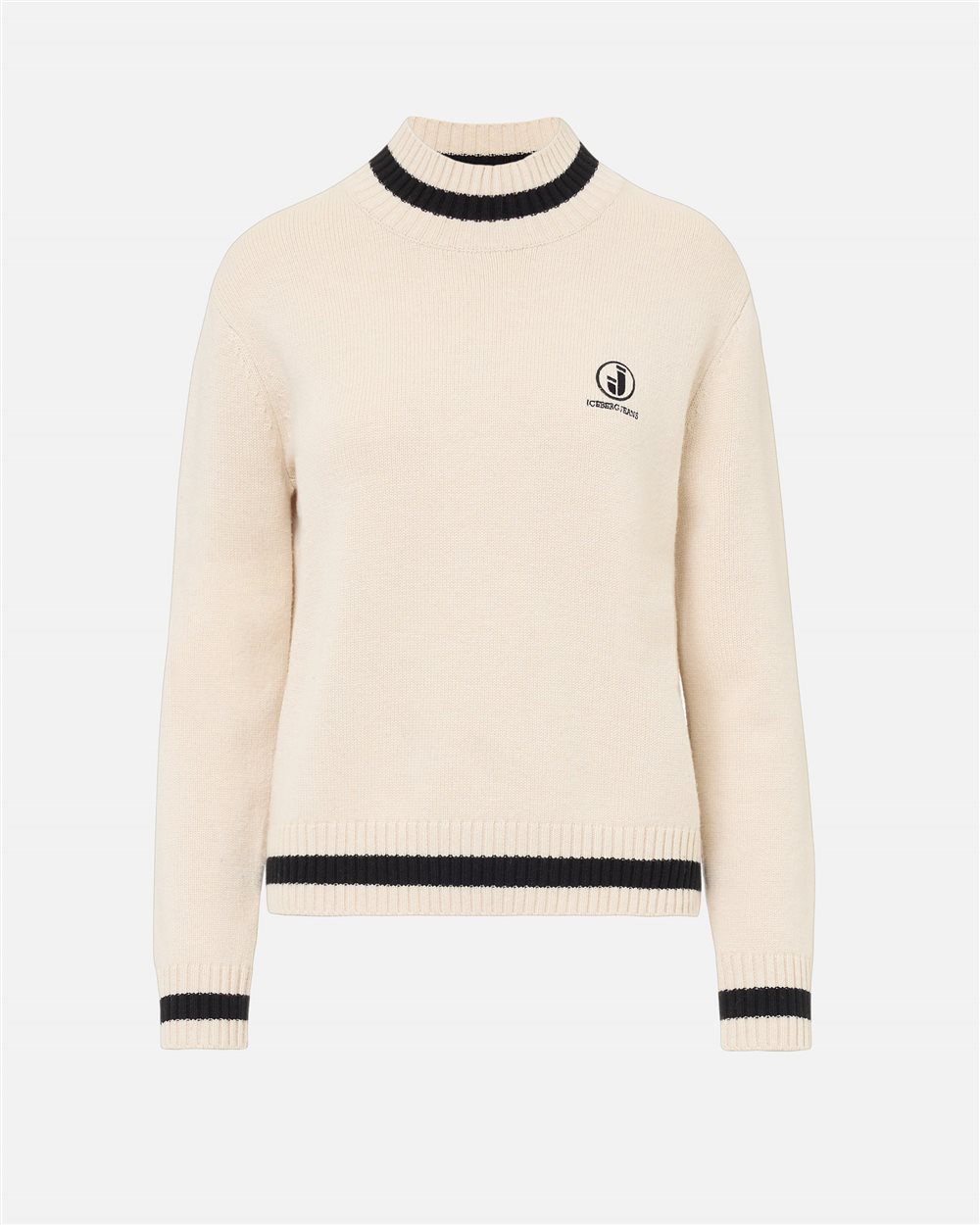 Regular Fit Ivory Mock Sweater with Contrast Stripe - Iceberg - Official Website