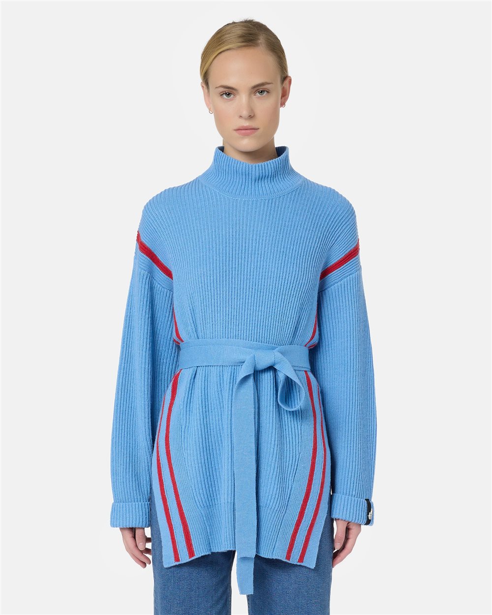Regular-fit turquoise bouclé cardigan with eco-Mongolian collar and Iceberg detail - Iceberg - Official Website