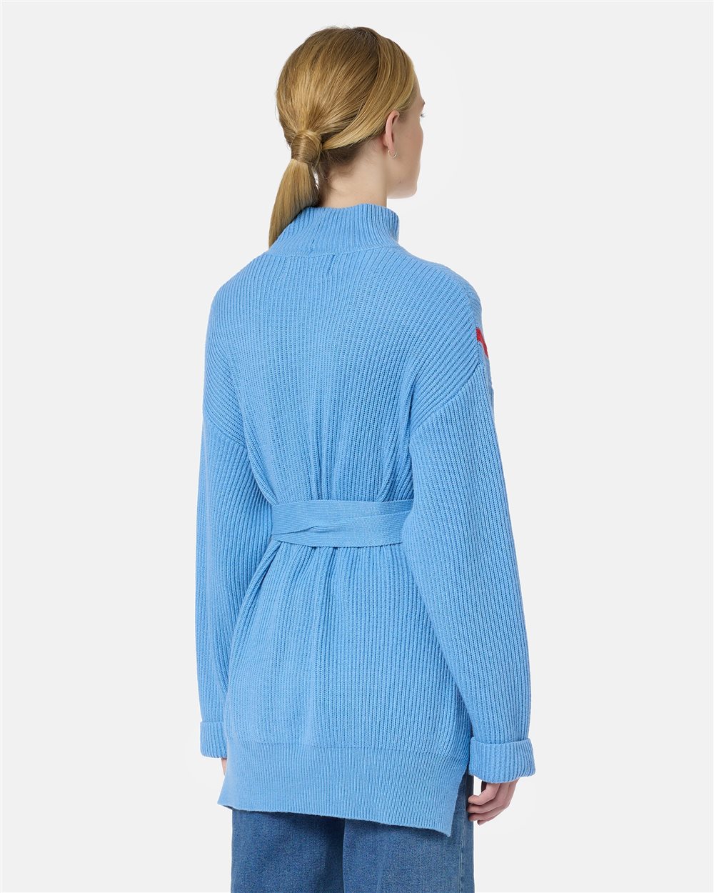 Regular-fit turquoise bouclé cardigan with eco-Mongolian collar and Iceberg detail - Iceberg - Official Website