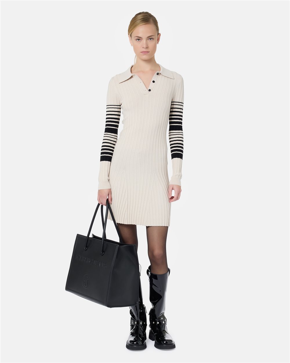 Mini Dress Polo Fit Striped Black and White Iceberg - Iceberg - Official Website
