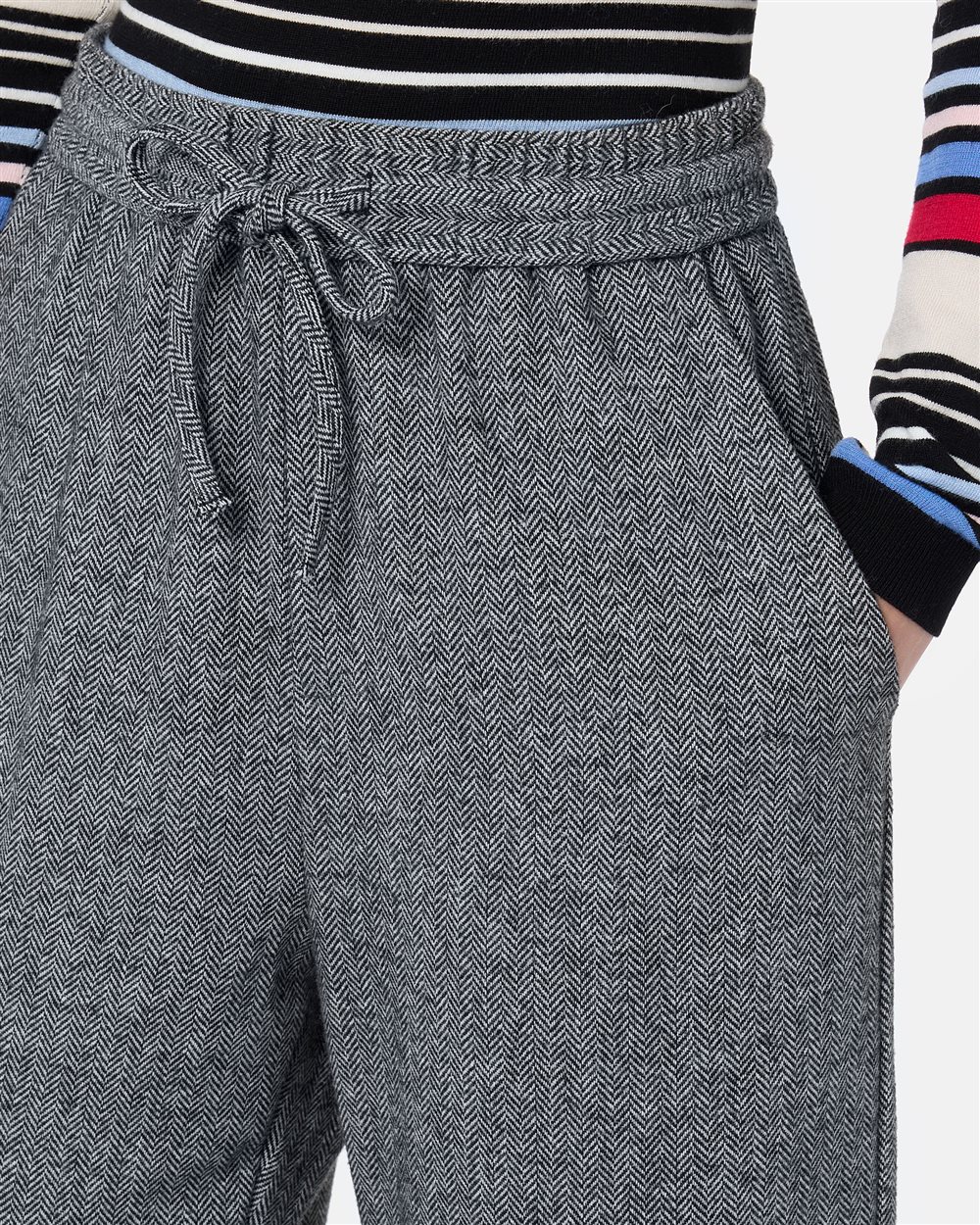 Schwarz und weiß gestreifte Couli Hose aus Wollgemisch mit Fischgrätmuster - Iceberg - Official Website