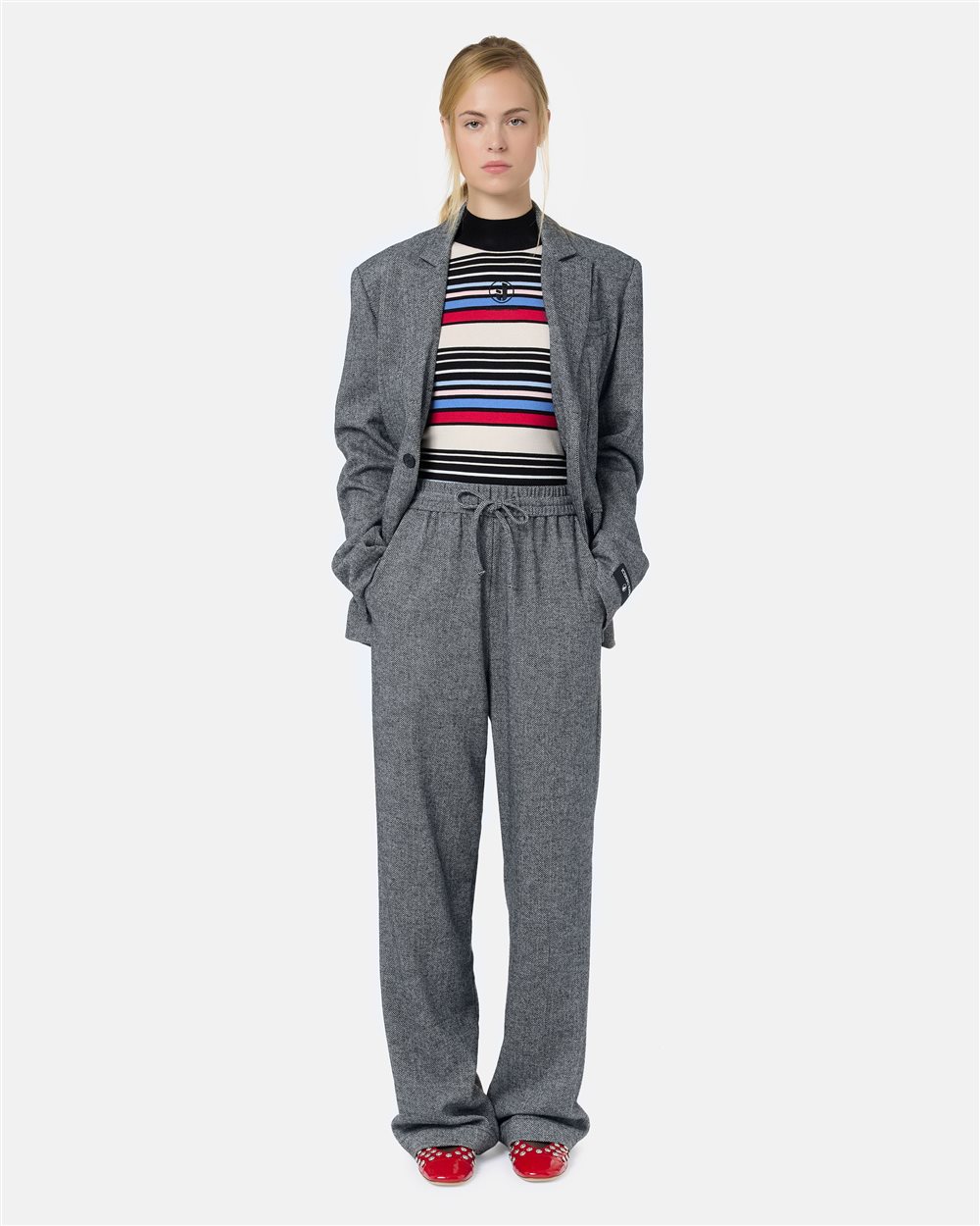 Schwarz und weiß gestreifte Couli Hose aus Wollgemisch mit Fischgrätmuster - Iceberg - Official Website