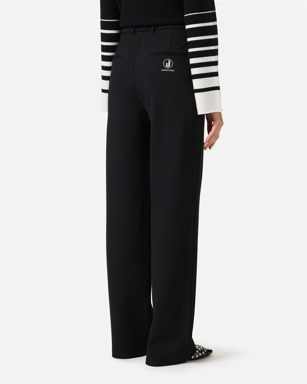 Black tailored-fit trousers in stretch Milano stitch with Iceberg logo - Iceberg - Official Website