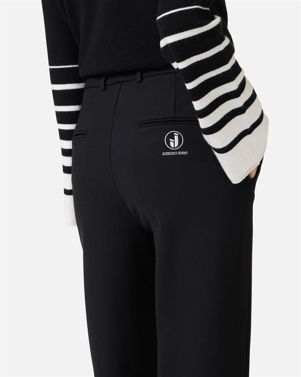 Black tailored-fit trousers in stretch Milano stitch with Iceberg logo - Iceberg - Official Website