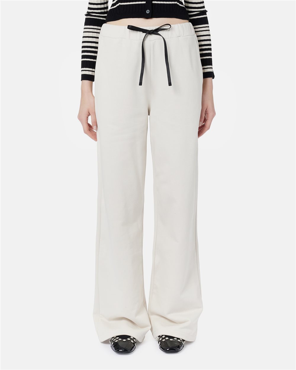 Ivory Cotton Fleece Tracksuit Pant with Drawstring - Iceberg - Official Website