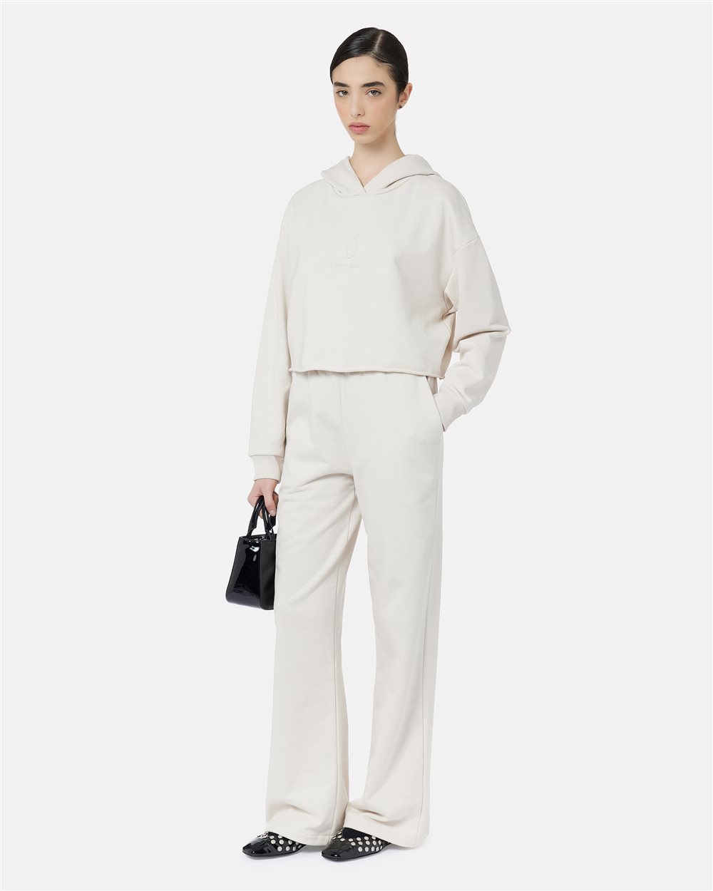 Ivory Cotton Fleece Tracksuit Pant with Drawstring - Iceberg - Official Website