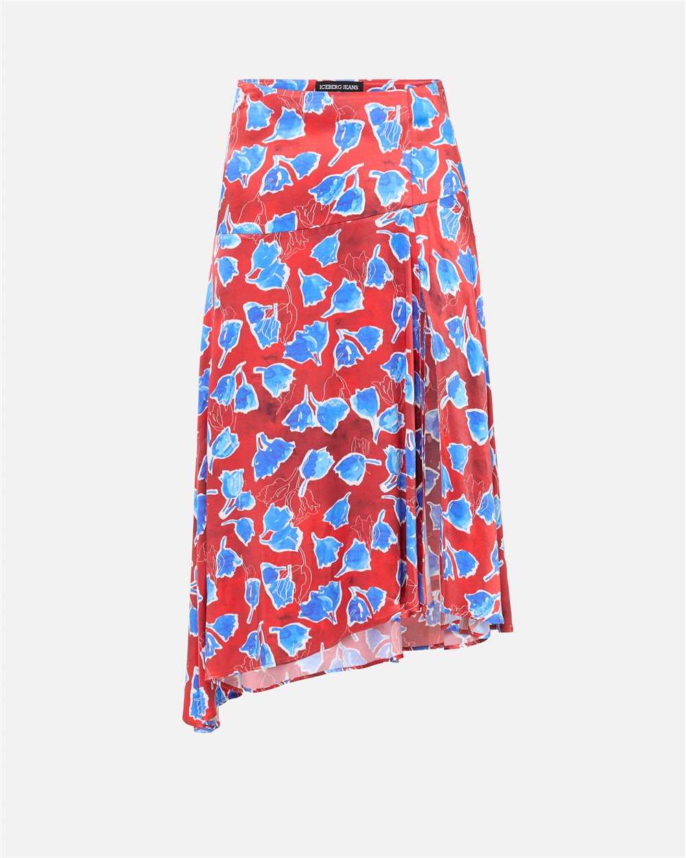 Asymmetric midi skirt in twill printed with macro-tulips in red and blue - Iceberg - Official Website