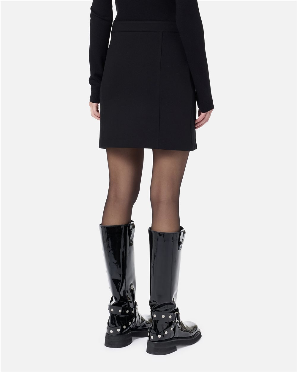 Black stretch Milano stitch miniskirt with stud buttons and Iceberg logo - Iceberg - Official Website
