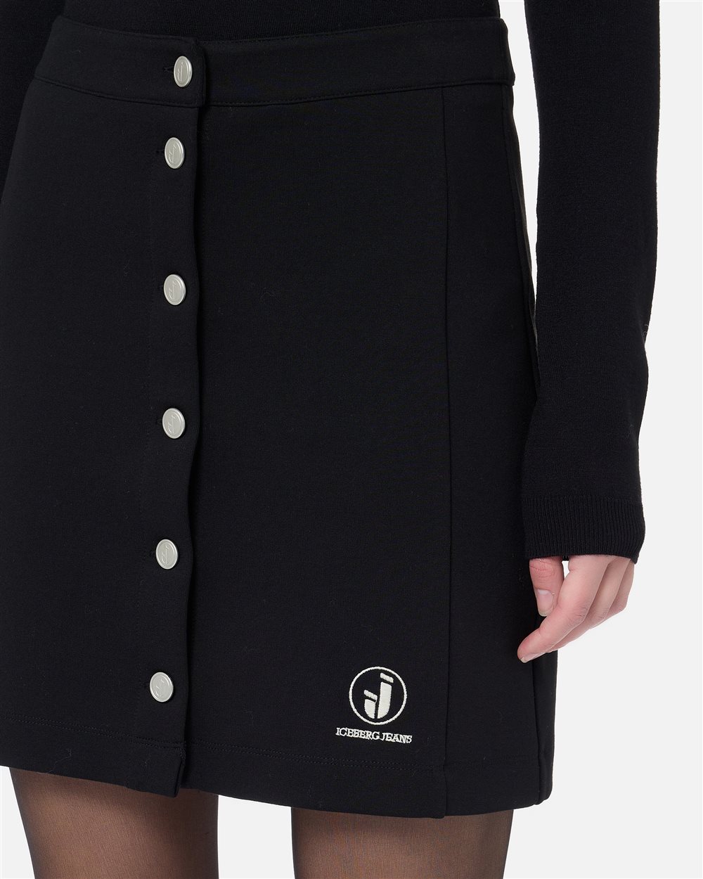 Black stretch Milano stitch miniskirt with stud buttons and Iceberg logo - Iceberg - Official Website