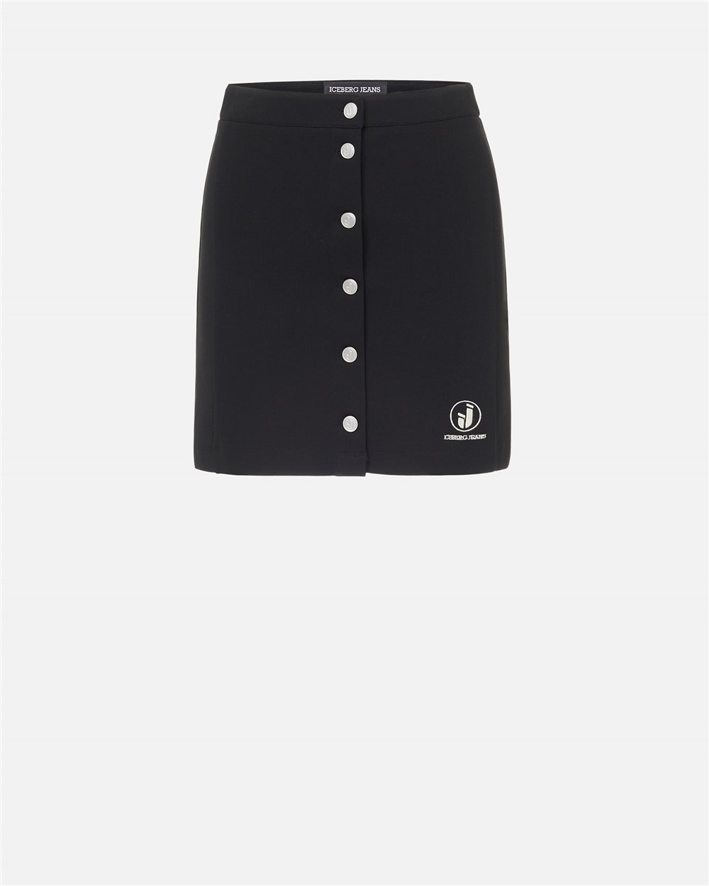 Black stretch Milano stitch miniskirt with stud buttons and Iceberg logo - Iceberg - Official Website