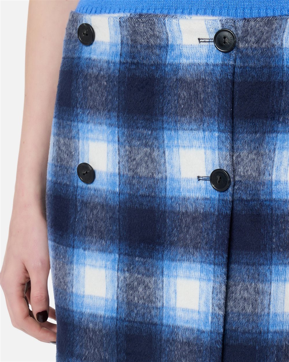 Iceberg white and blue check wool blend wrap miniskirt with buttons - Iceberg - Official Website