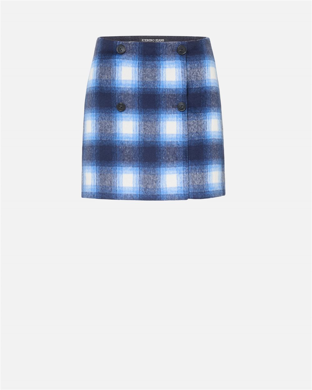 Iceberg white and blue check wool blend wrap miniskirt with buttons - Iceberg - Official Website