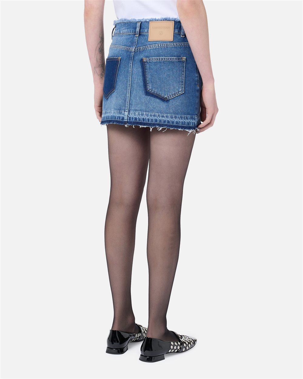 5-pocket miniskirt in stonewashed indigo denim with raw-edge details and Iceberg logo - Iceberg - Official Website