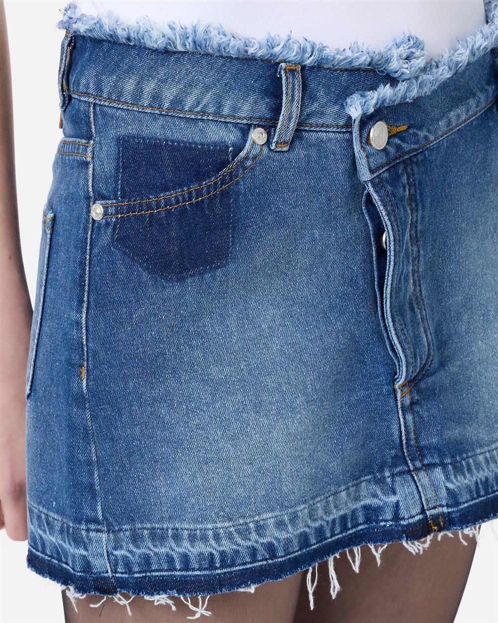 5-pocket miniskirt in stonewashed indigo denim with raw-edge details and Iceberg logo - Iceberg - Official Website