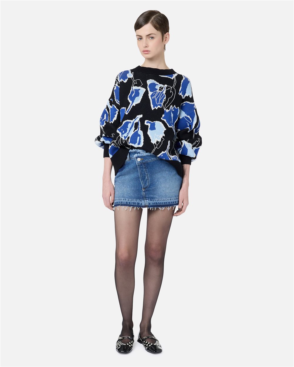 5-pocket miniskirt in stonewashed indigo denim with raw-edge details and Iceberg logo - Iceberg - Official Website