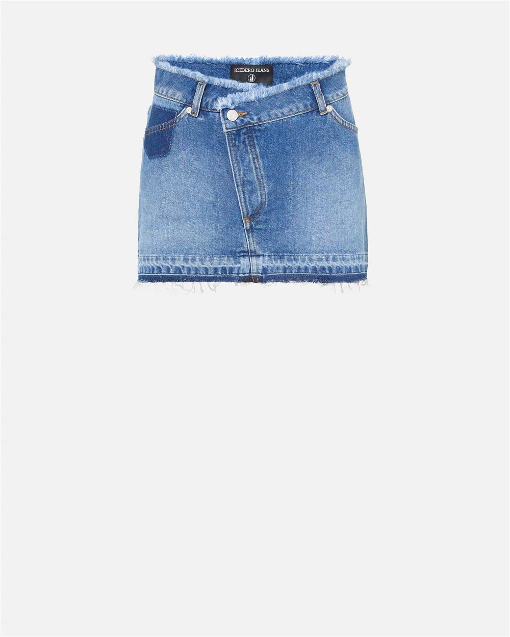 5-pocket miniskirt in stonewashed indigo denim with raw-edge details and Iceberg logo - Iceberg - Official Website