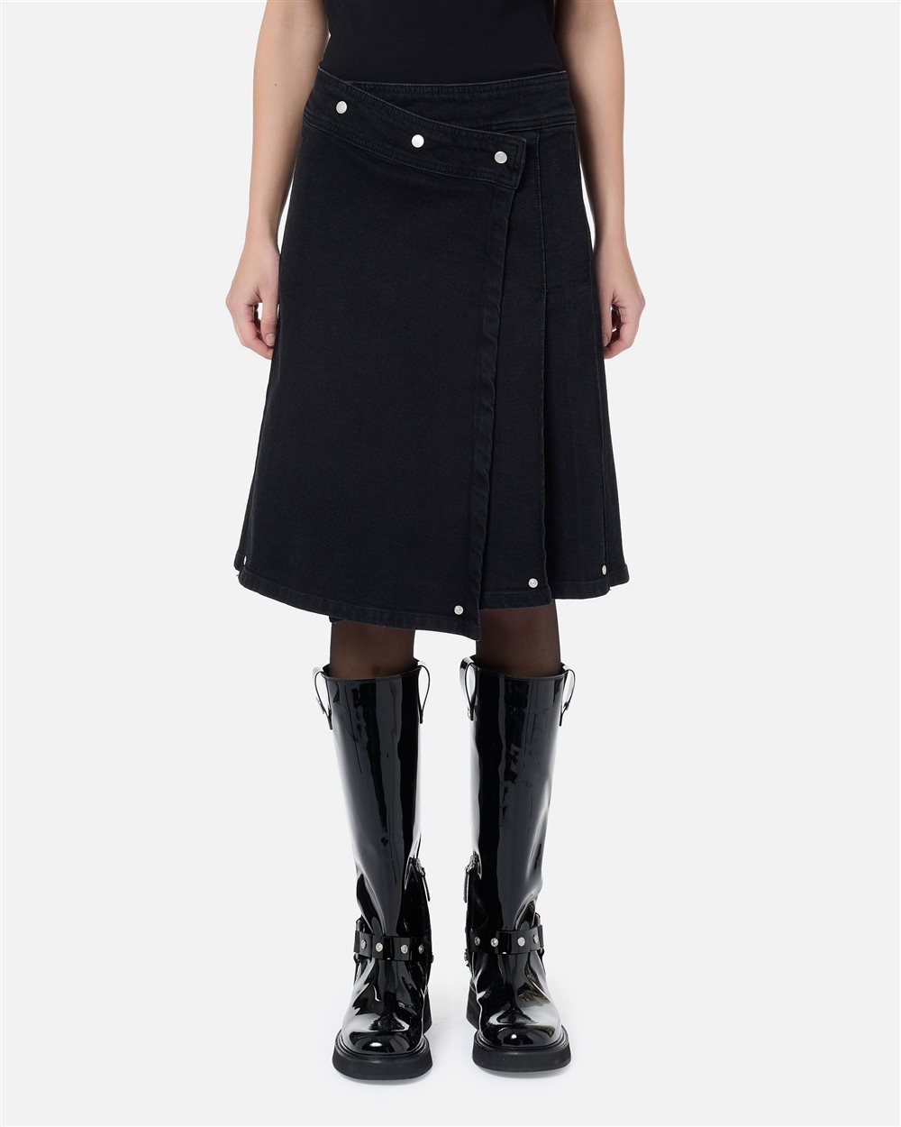 Black stretch denim midi skirt with pleats and Iceberg details - Iceberg - Official Website