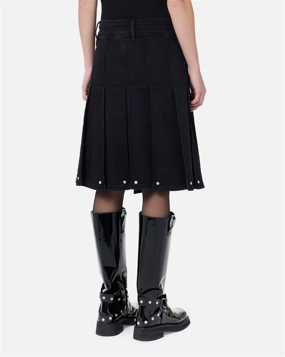 Black stretch denim midi skirt with pleats and Iceberg details - Iceberg - Official Website