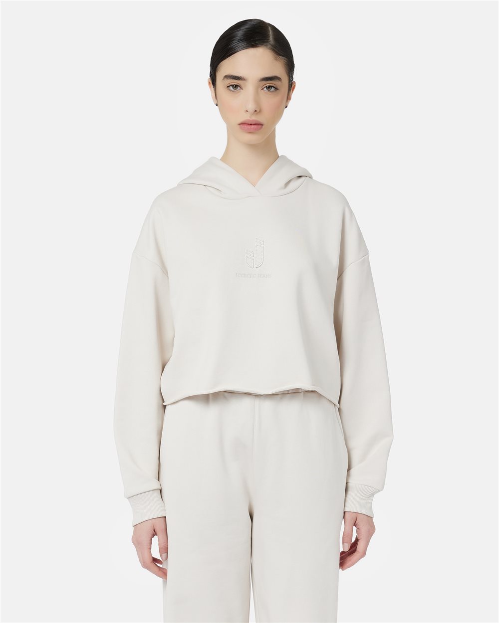 Cropped Fit Hoodie in Ivory Diagonal Fleece - Iceberg - Official Website