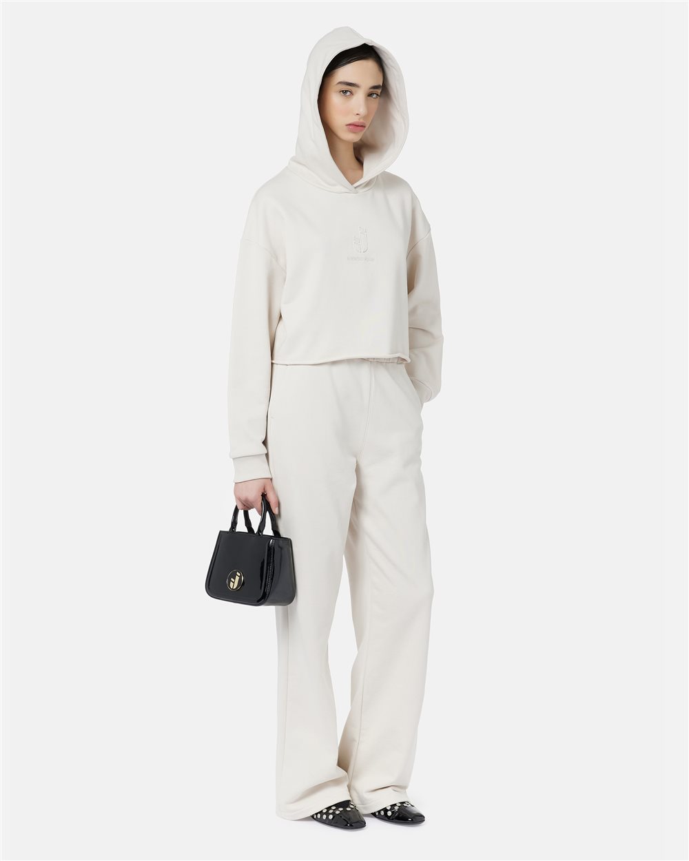 Cropped Fit Hoodie in Ivory Diagonal Fleece - Iceberg - Official Website