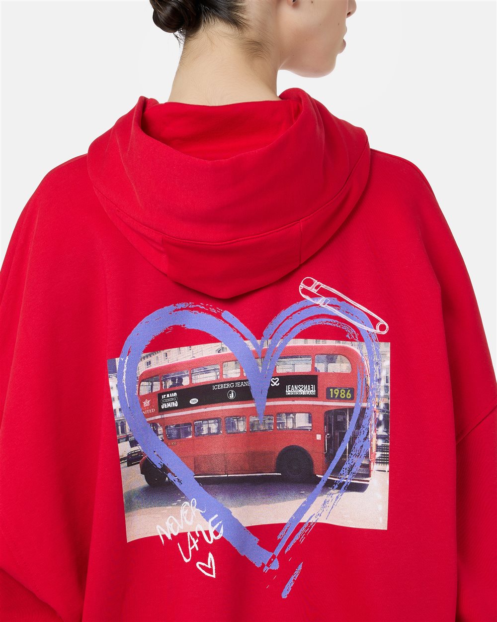 Hoodie Relaxed Fit in Felpa Diagonale Rosso - Iceberg - Official Website