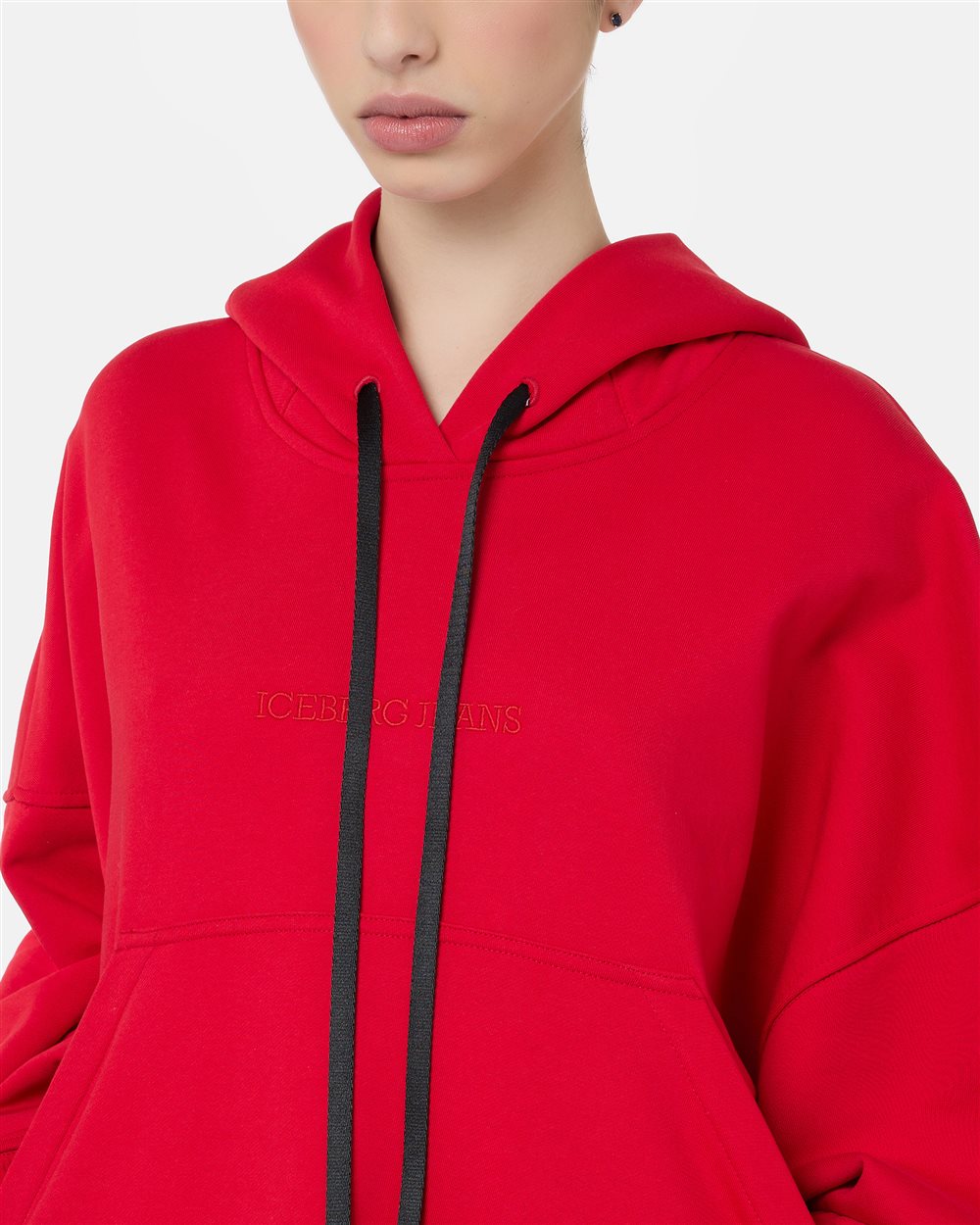 Hoodie Relaxed Fit in Felpa Diagonale Rosso - Iceberg - Official Website
