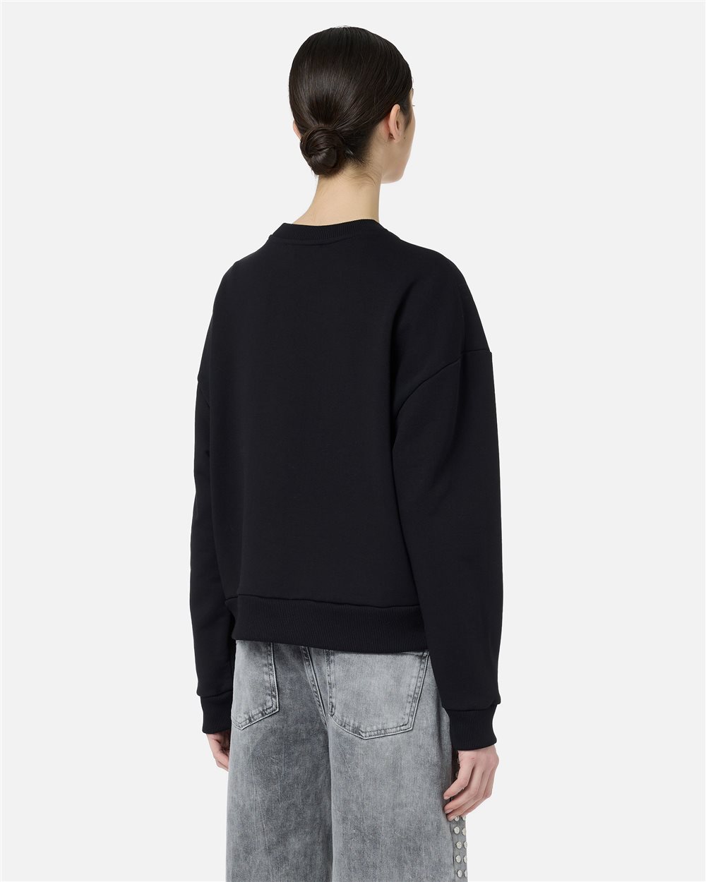 Regular Fit Crewneck Pullover in Black Diagonal Fleece - Iceberg - Official Website