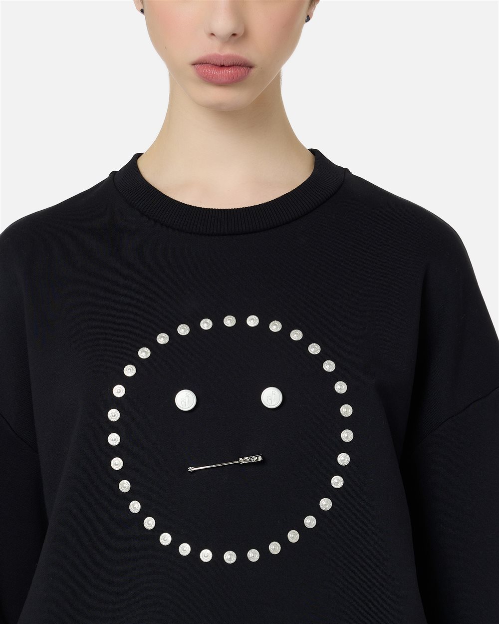 Regular Fit Crewneck Pullover in Black Diagonal Fleece - Iceberg - Official Website