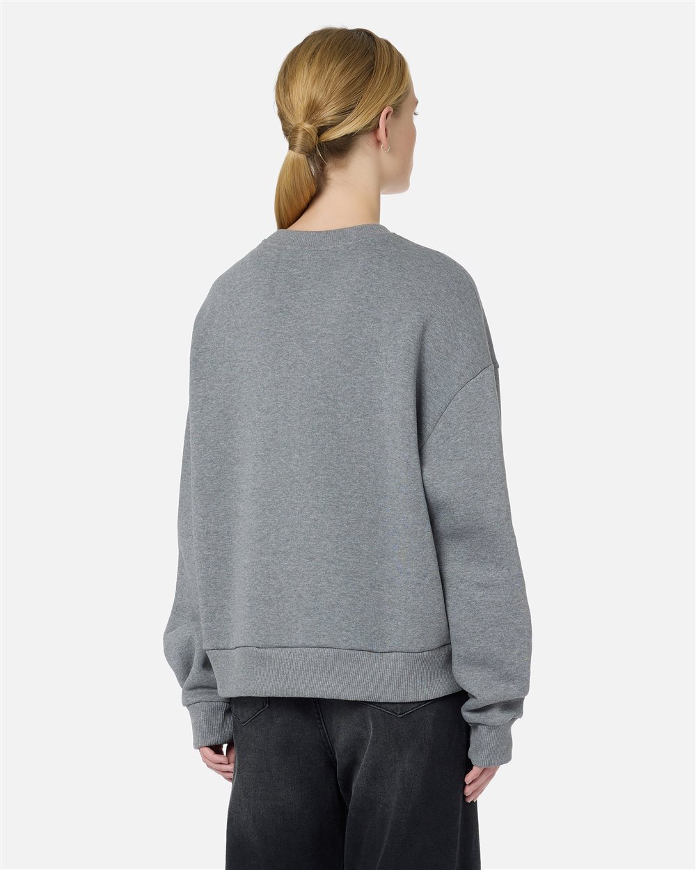 Regular-fit crewneck sweater in melange gray with a denim-effect teddy bear print - Iceberg - Official Website