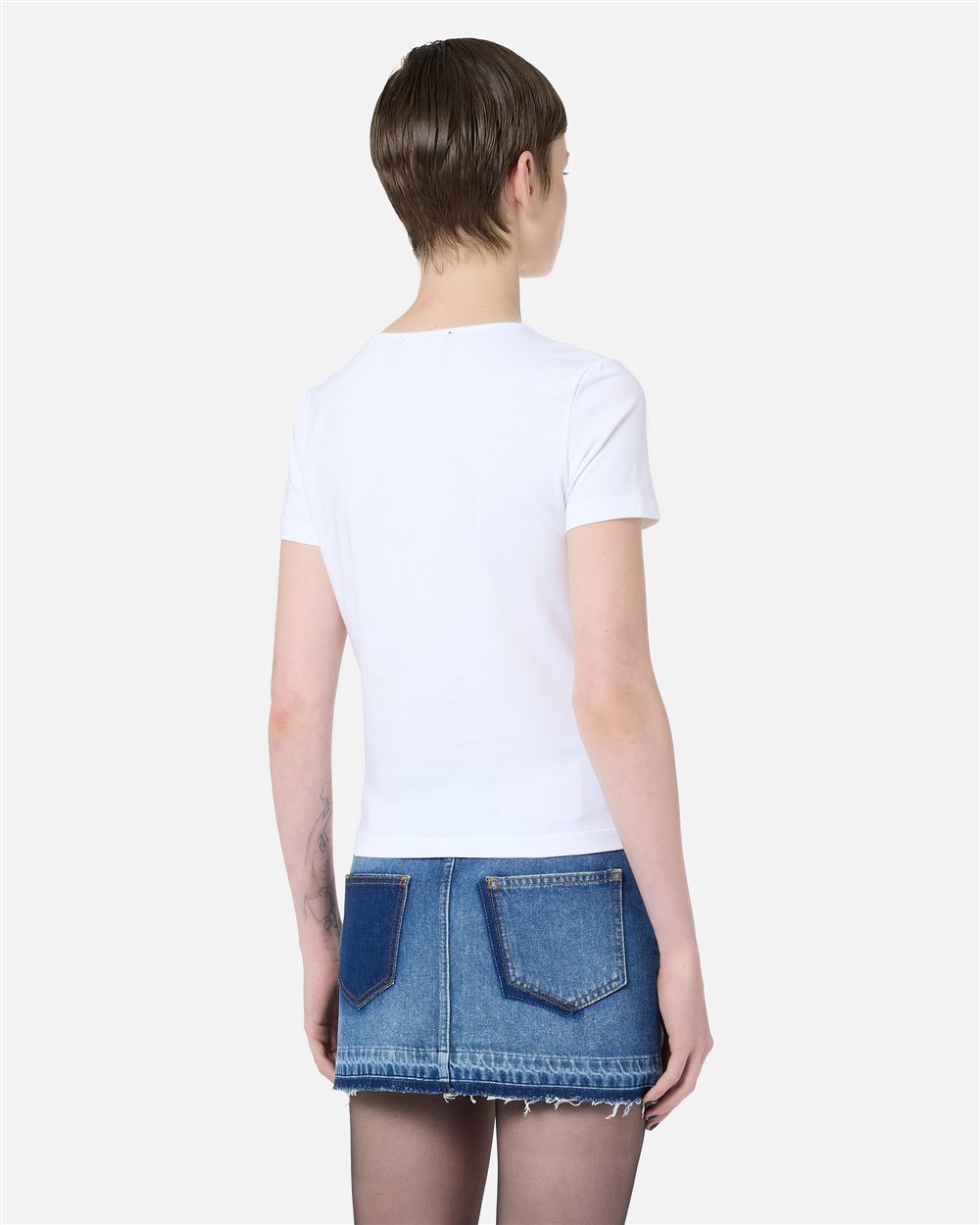 Slim-fit T-shirt in optical white with denim heart and Iceberg logo - Iceberg - Official Website