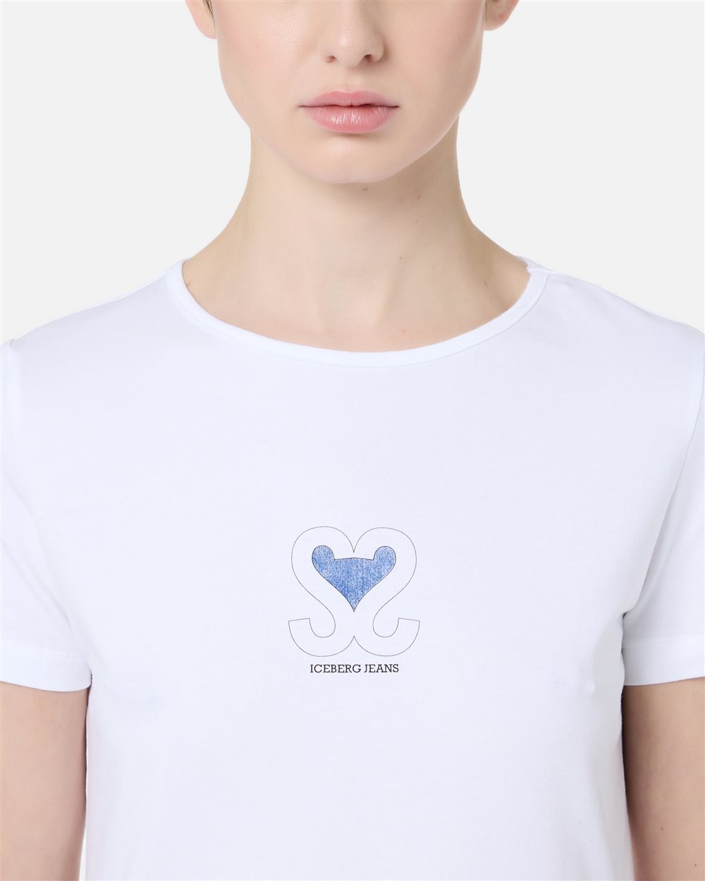 Slim-fit T-shirt in optical white with denim heart and Iceberg logo - Iceberg - Official Website