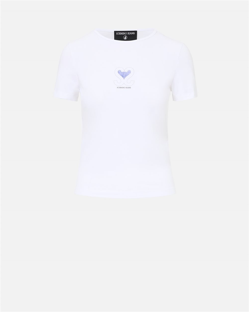 Slim-fit T-shirt in optical white with denim heart and Iceberg logo - Iceberg - Official Website