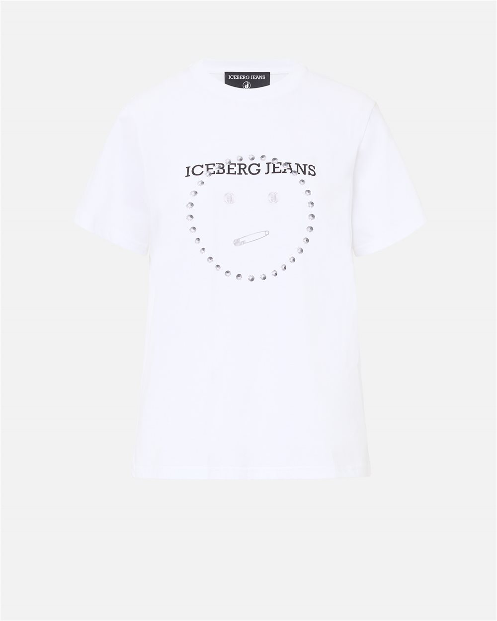 Regular Fit T-shirt in Optical White Cotton Jersey with Smile Print and Iceberg Logo Metal Details - Iceberg - Official Website