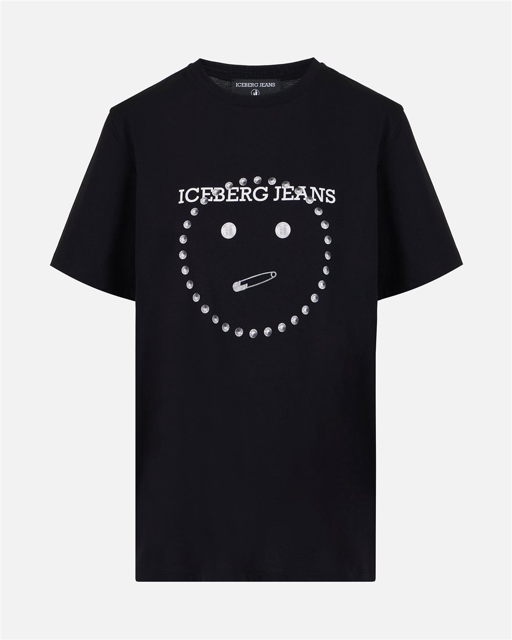 Regular Fit T-shirt in Black Cotton Jersey with Smile Print and Iceberg Logo Metal Details - Iceberg - Official Website