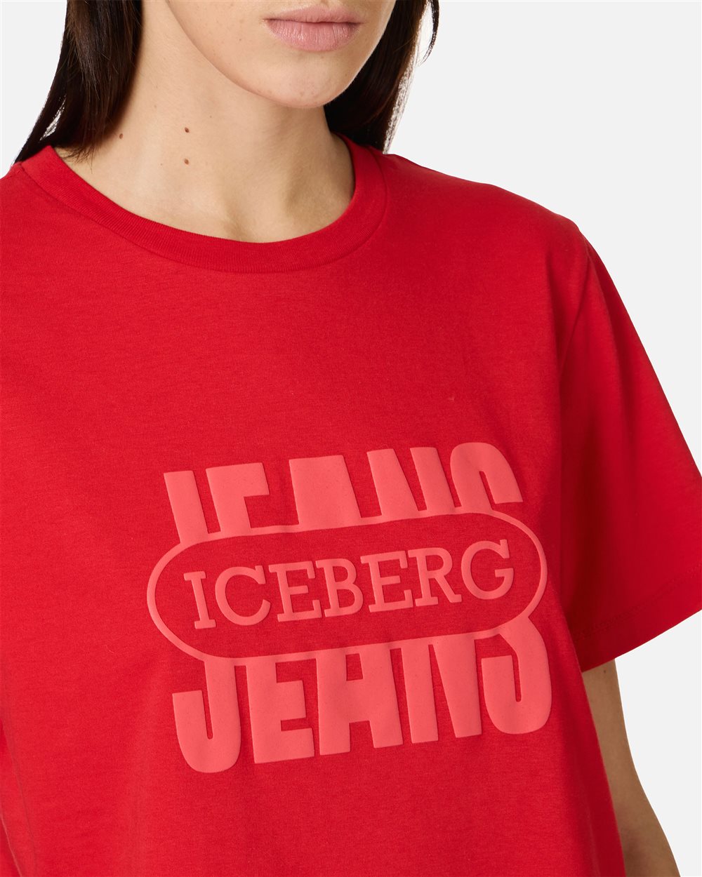 Deep red T-shirt with thickened vintage logoDeep red T-shirt with thickened vintage logo - Iceberg - Official Website