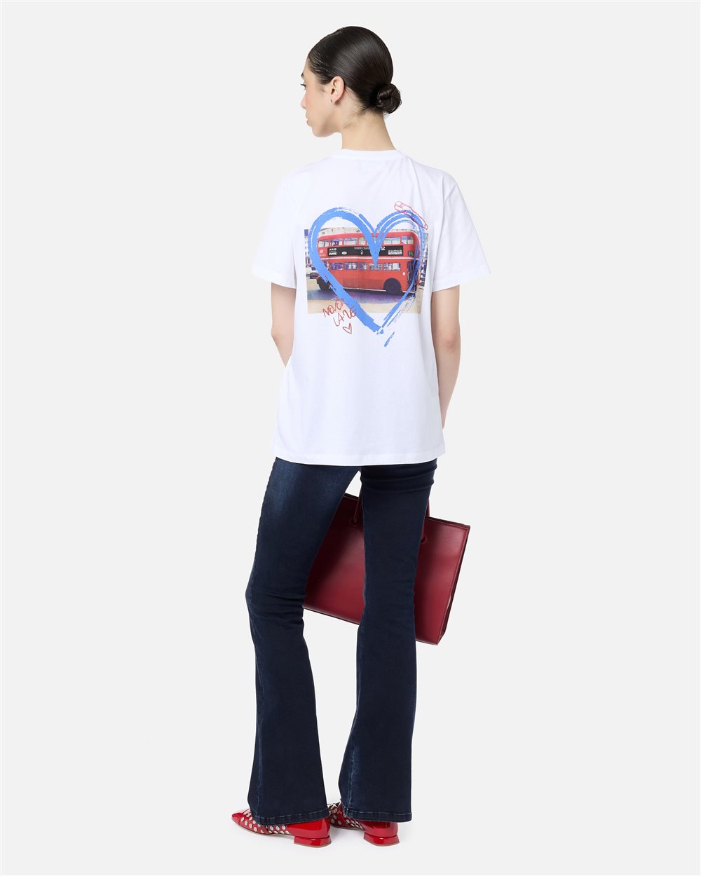 Regular Fit T-shirt in Optical White Cotton Jersey with Logo Embroidery and Double Decker Print - Iceberg - Official Website